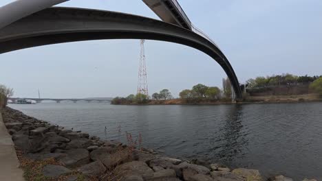 walking in yanghwa hangang riverside park in seoul, south korea - pov
