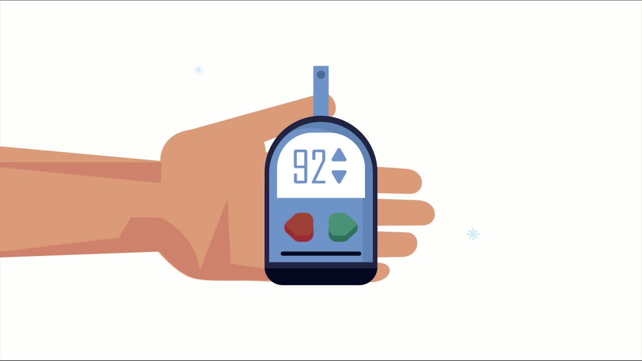 diabetes disease animation with hand lifting glucometer