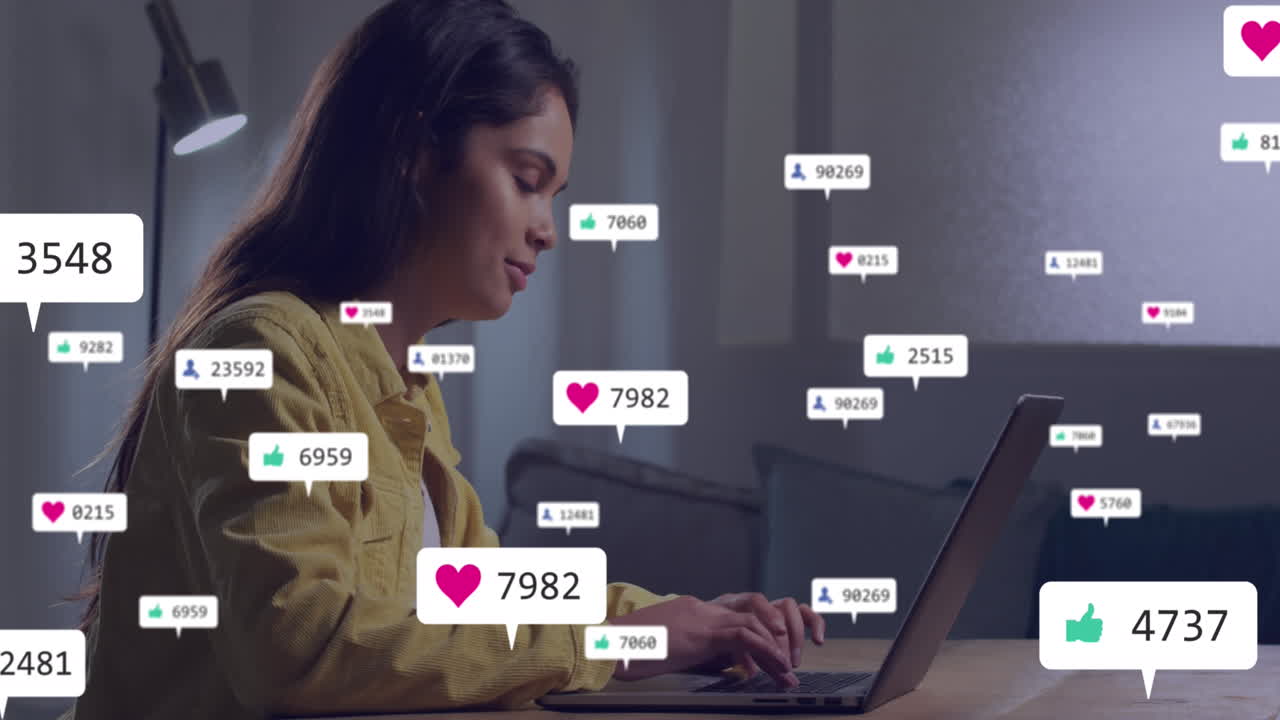 Animation of social media icons over business building