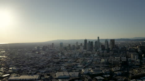 aerial view of los angeles skyline at sunset