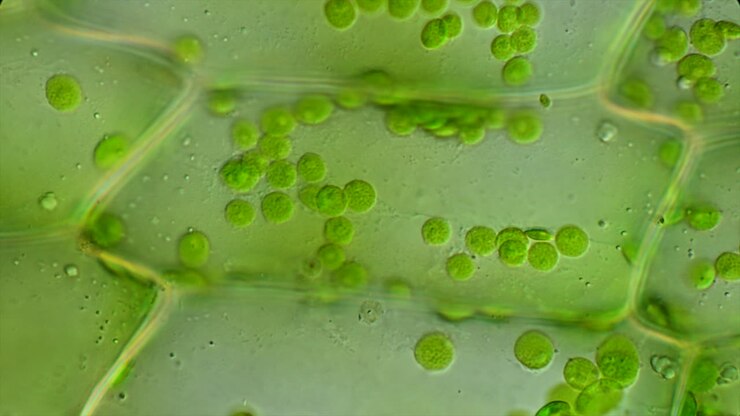 Microscopic View of Plant Cells and Chloroplasts