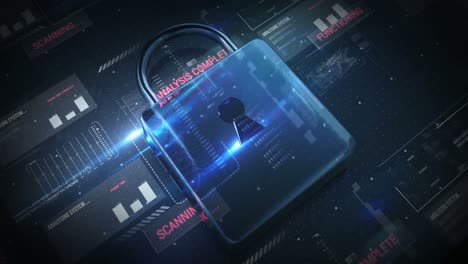 futuristic padlock against digitally generated background