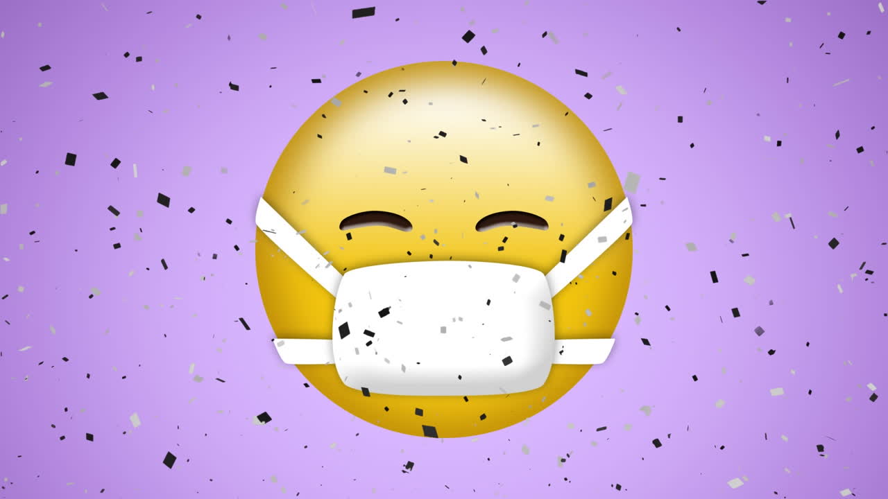 보라색 배경에 얼굴 마스크를 가진 이모지 아이콘의 애니메이션