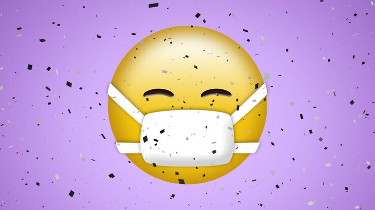 Animation af emoji-ikon med ansigtsmaske på lilla baggrund