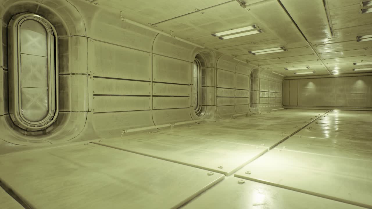 Modern metallic cargo hold with advanced lighting and docking station