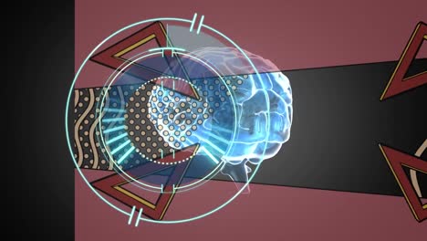 animación de escaneo de alcance y cerebro digital sobre formas en fondo negro