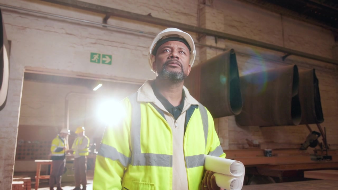 Mature Construction Manager Inspecting Industrial Workshop