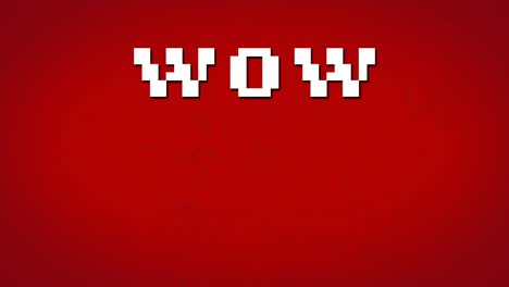 Animation-of-pixelated-wow-text-over-connected-dots-against-red-background