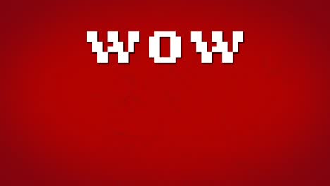 Animation of pixelated wow text over connected dots against red background