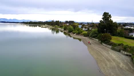 aerial of motueka beach, nelson, new zealand