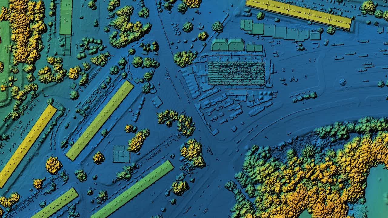 Animated map of urban city area with coloured geospatial data for GIS usage