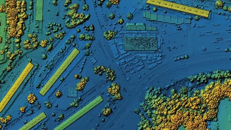 Animated map of urban city area with coloured geospatial data for GIS usage