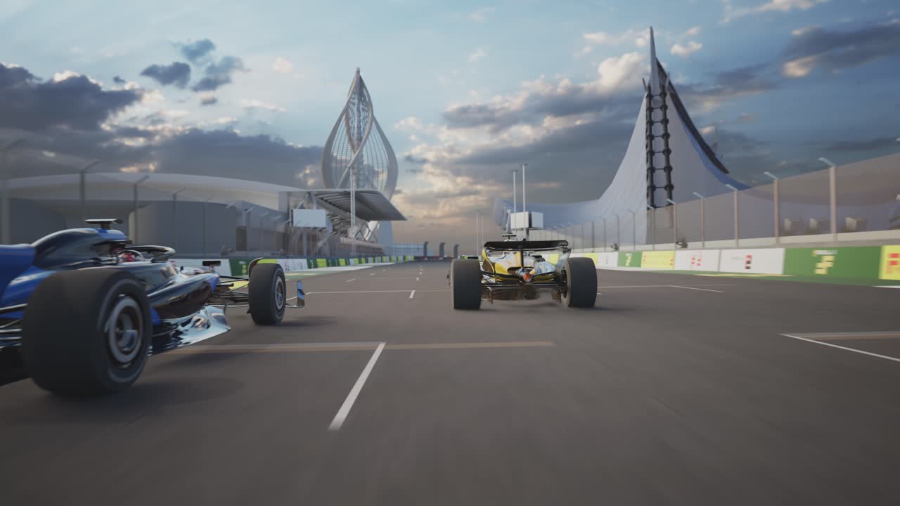 Auto da corsa ad alta velocità su una pista da circuito moderna, F4