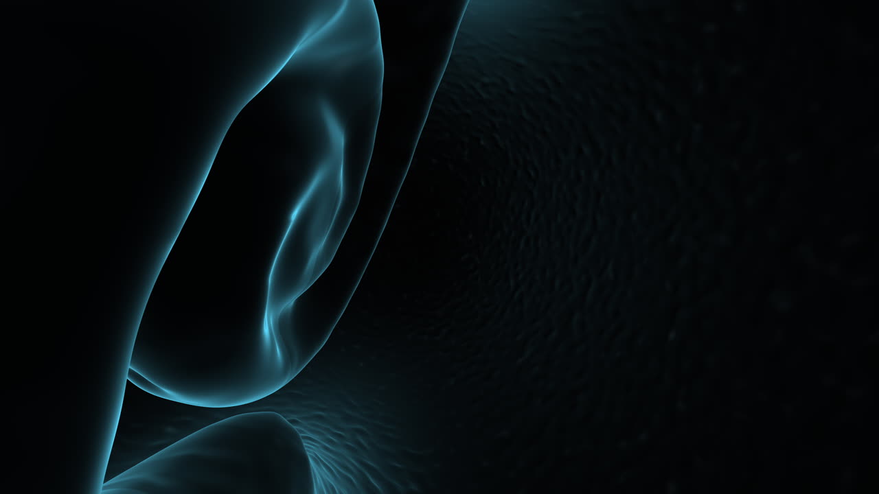 Abstrakt blå flydende bølge på mørk baggrund med blødt skær, 3D-animation