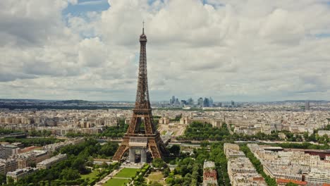 eiffel tower and paris cityscape from above