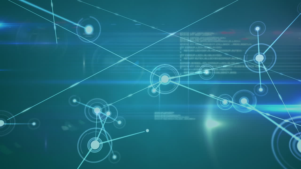 Animation of network of connections with icons on blue background