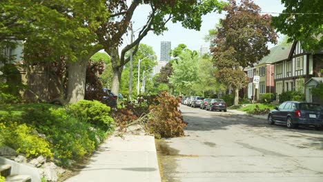 Una-Panorámica-Revela-Una-Toma-De-Un-árbol-Caído-En-La-Acera-Después-De-Una-Tormenta-De-Viento-Gigante.