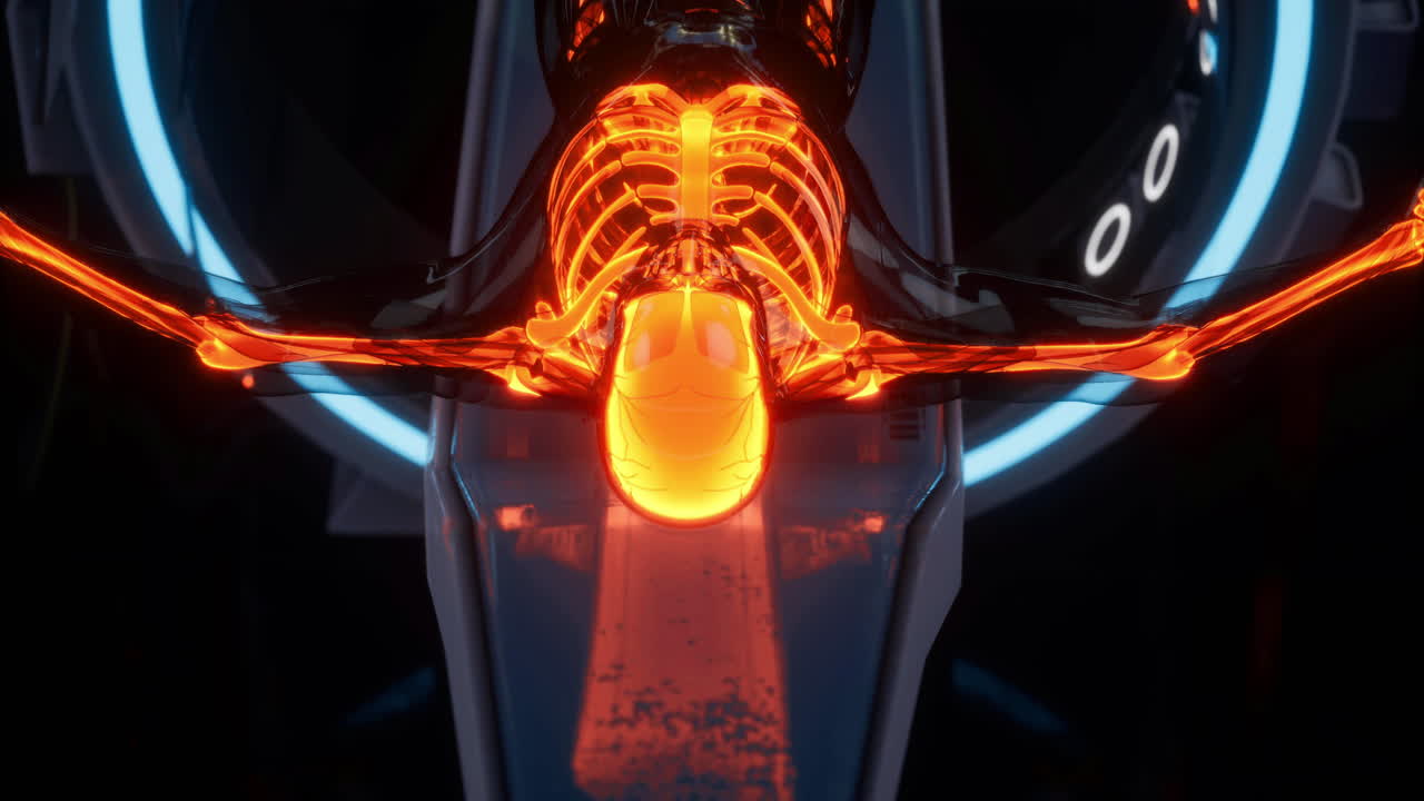 Innovative design of futuristic skeletal structure illuminated in neon light