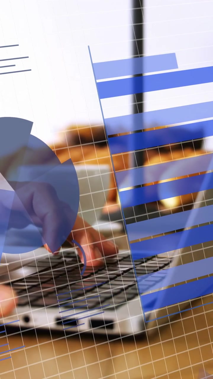 Video verticale: Mano destra che entra nell'inquadratura, avvia lo spostamento dell'HUD, mani che digitano mentre i grafici mostrano dati.