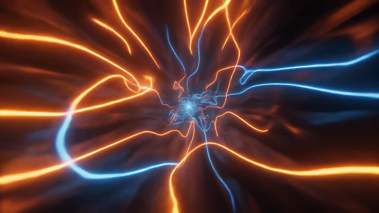 Flying Through an Energetic Blue and Orange Light Tunnel