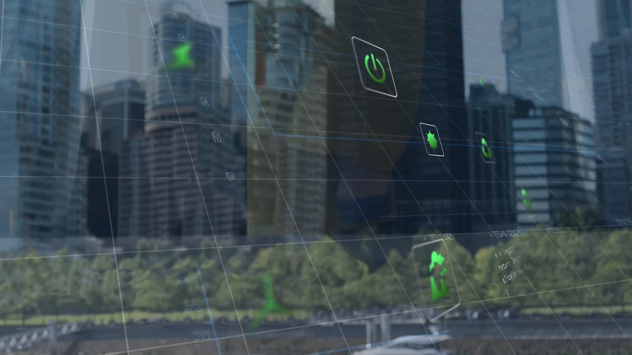 Animation of cityscape over data processing