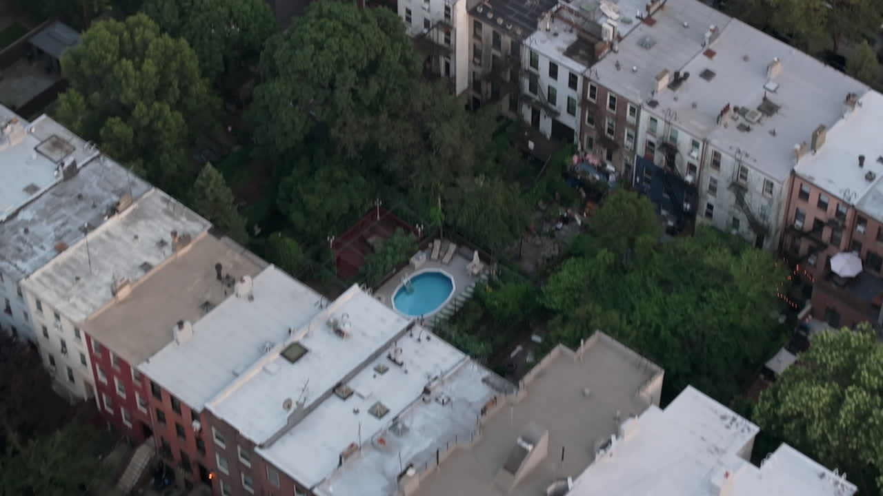 Aerial view of apartment buildings in Brooklyn. Shot on an overcast summer day in New York City
