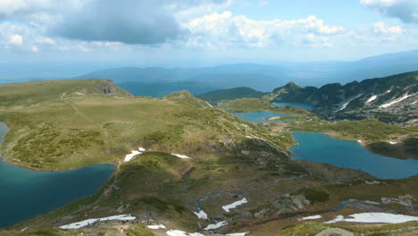 aerial footage of seven rila lakes in bulgaria in the summer