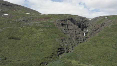 Erhöhtes-Gelände-Mit-Felsiger-Schlucht,-Die-Vom-Fluss-In-Island-Gebildet-Wird,-Antenne