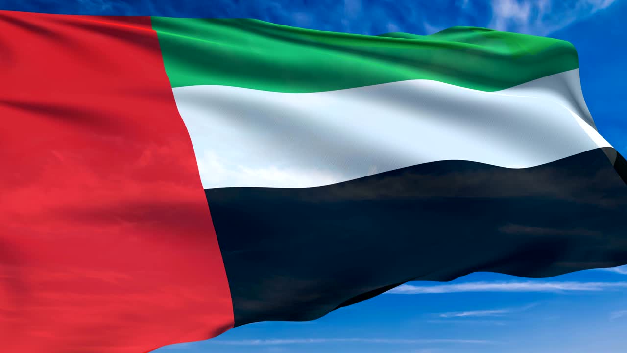 Flag of the United Arab Emirates against a cloudy sky (loopable)