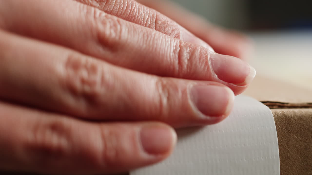 Opening of small carton delivery box, female opening delivery parcel, Transport services, addressee recipient received parcel or client sending package, quick post mail delivery concept