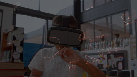 animación de fórmulas matemáticas sobre un escolar usando auriculares vr
