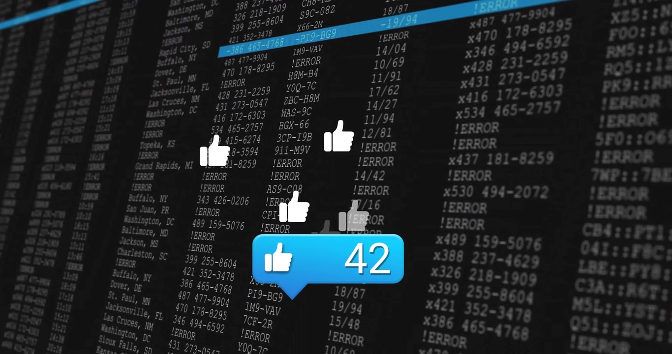 Blue chat bubble appearing over scrolling code causing thumbs-up icons accumulating feedback count