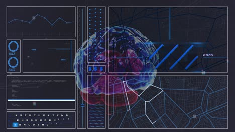 animation of brain and data processing on black background