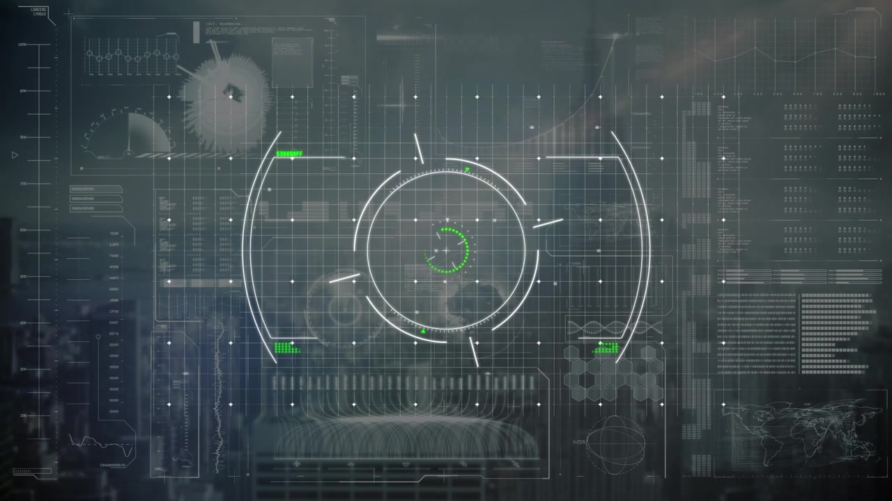 Futuristic Digital Interface with HUD Elements and Data Visualization