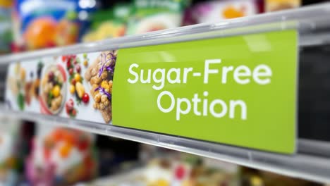 green shelf tag displaying nutritional information, promoting wellness through informed food selection at grocery store environment