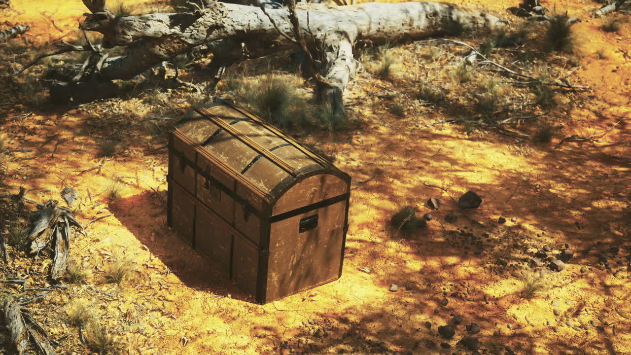Treasure chest discovered in a sunlit forest clearing