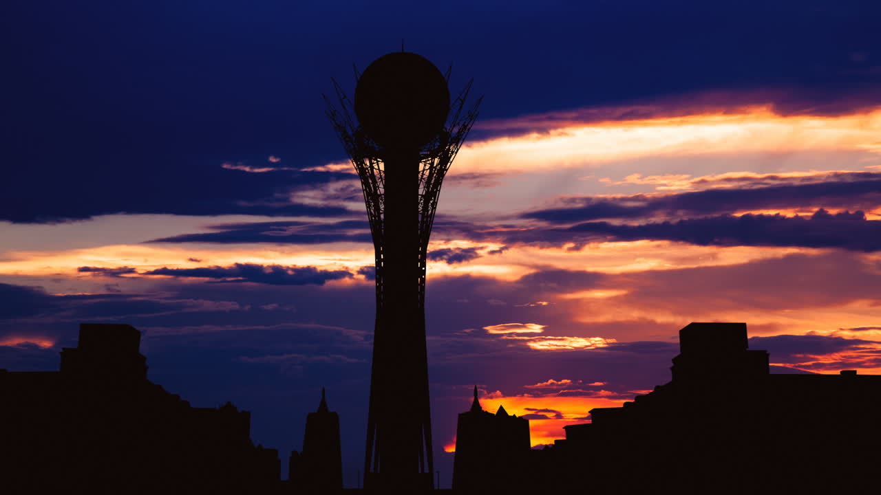 Silhouette of a Tower at Sunset