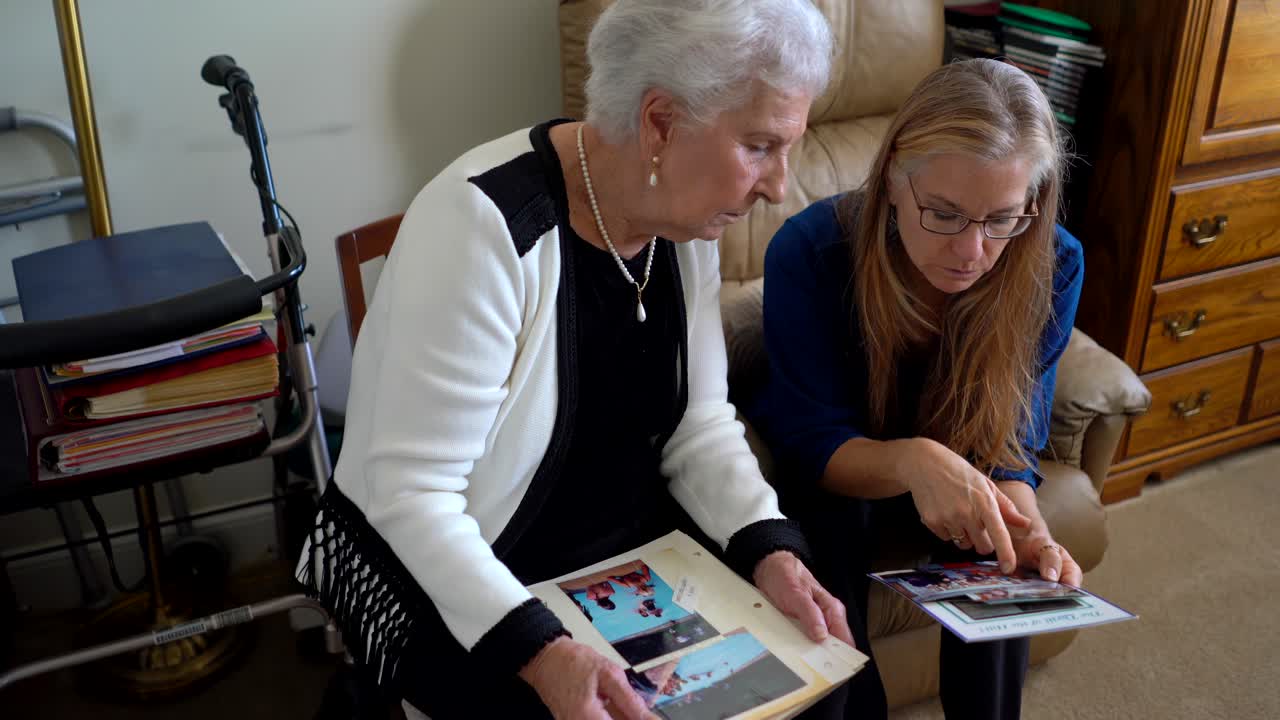 Family looking at photo album