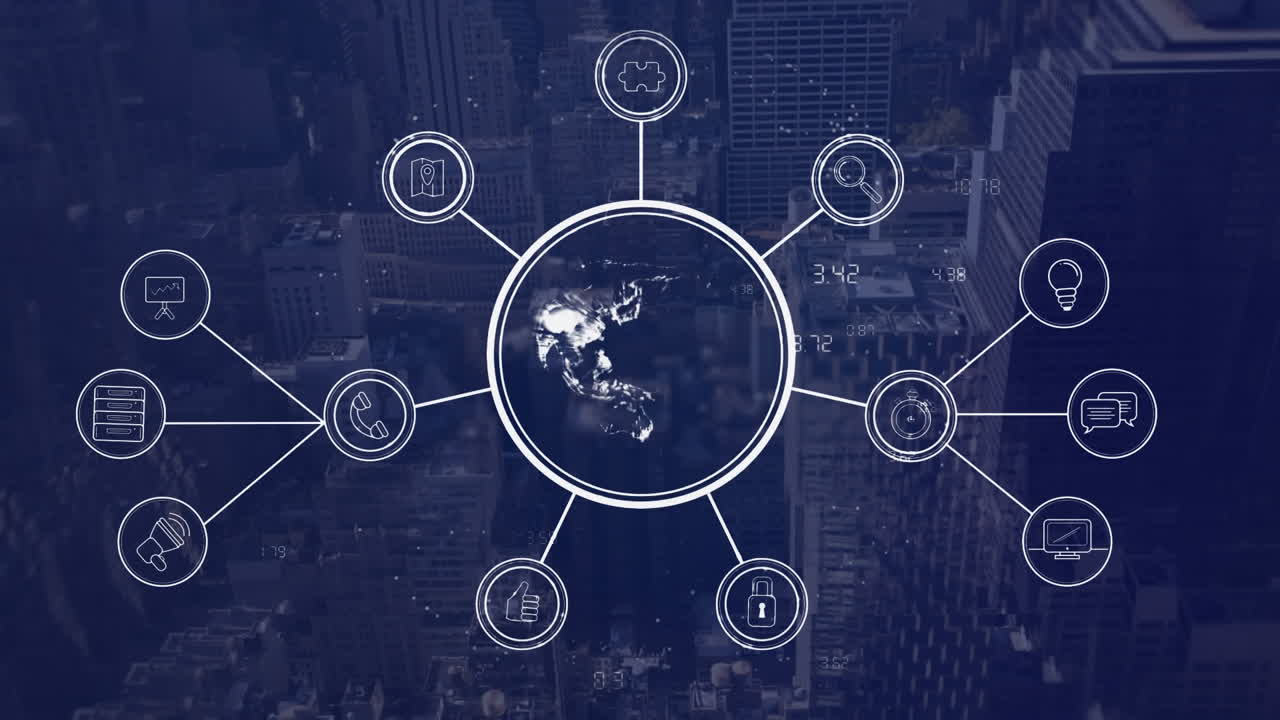 Globe showing digital connections above big city
