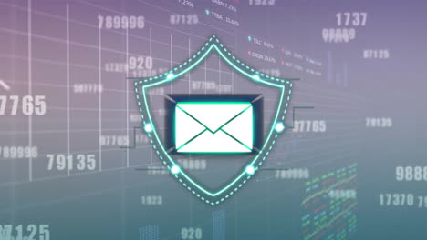 animación de escudo de seguridad de correo electrónico sobre gráficos y gráficos de datos financieros