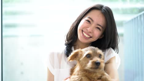 young woman and dog