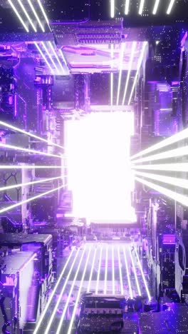 vertical gglowing corridor of futuristic spaceship. 3d animation