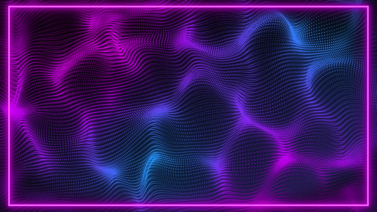 animación de un marco de neón sobre formas púrpuras sobre un fondo negro.