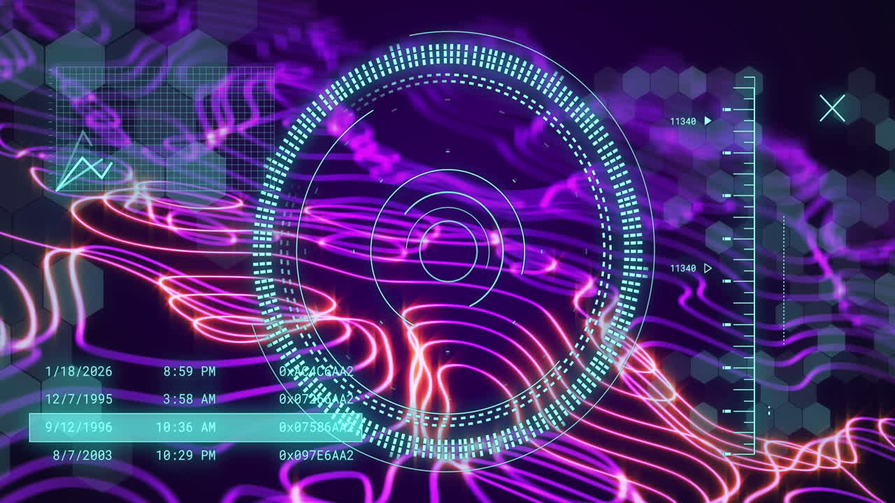 animación del alcance, procesamiento de datos y red de conexiones