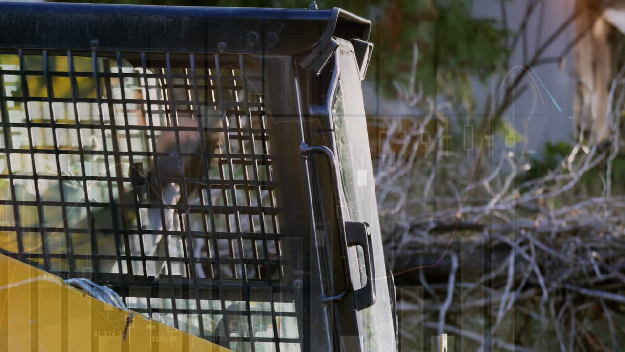 건설 현장에서 남성 노동자가 차량에 탑승하는 것에 대한 통계 처리 애니메이션