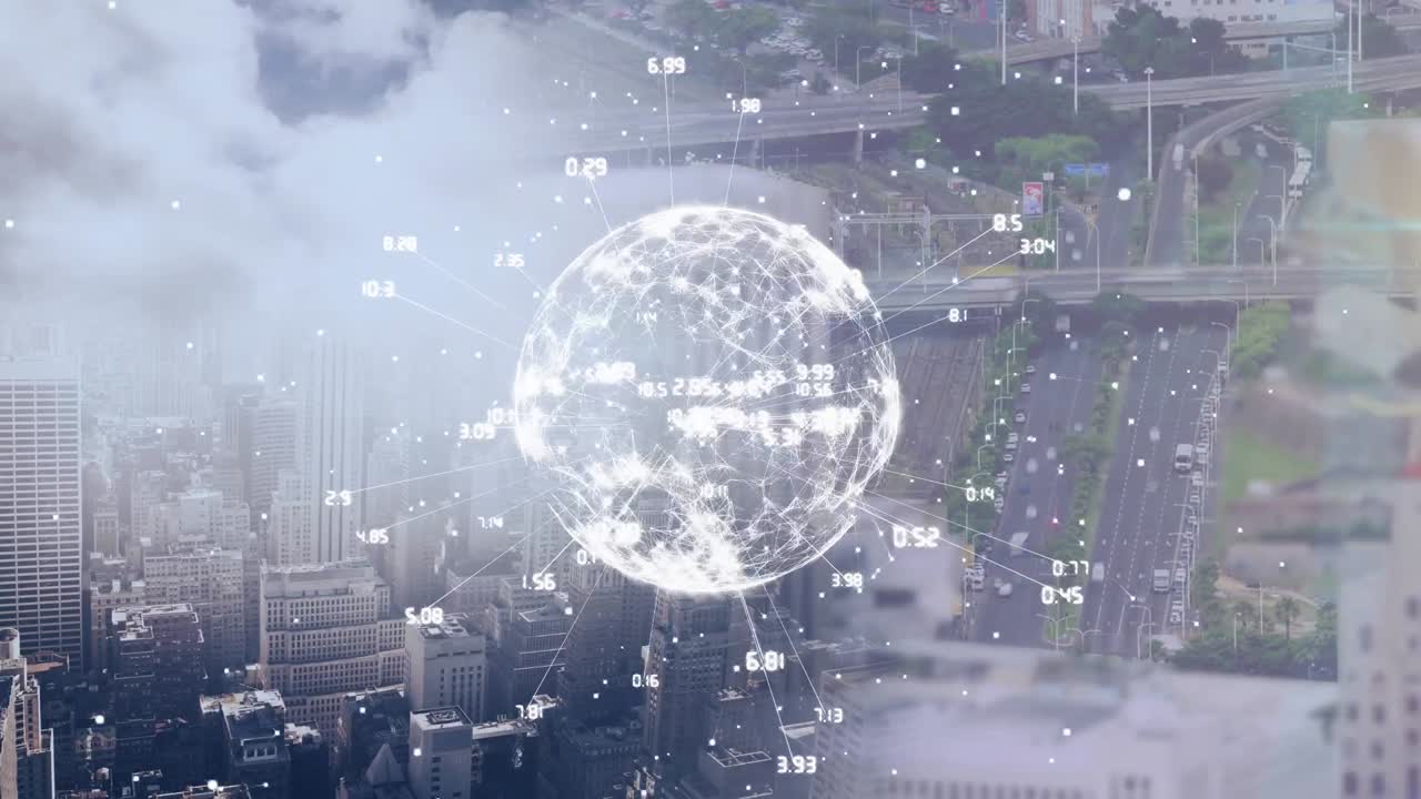 도시 풍경 위의 지구의 애니메이션