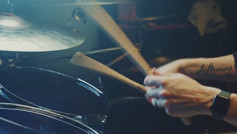 close-up of a drummer playing the drums