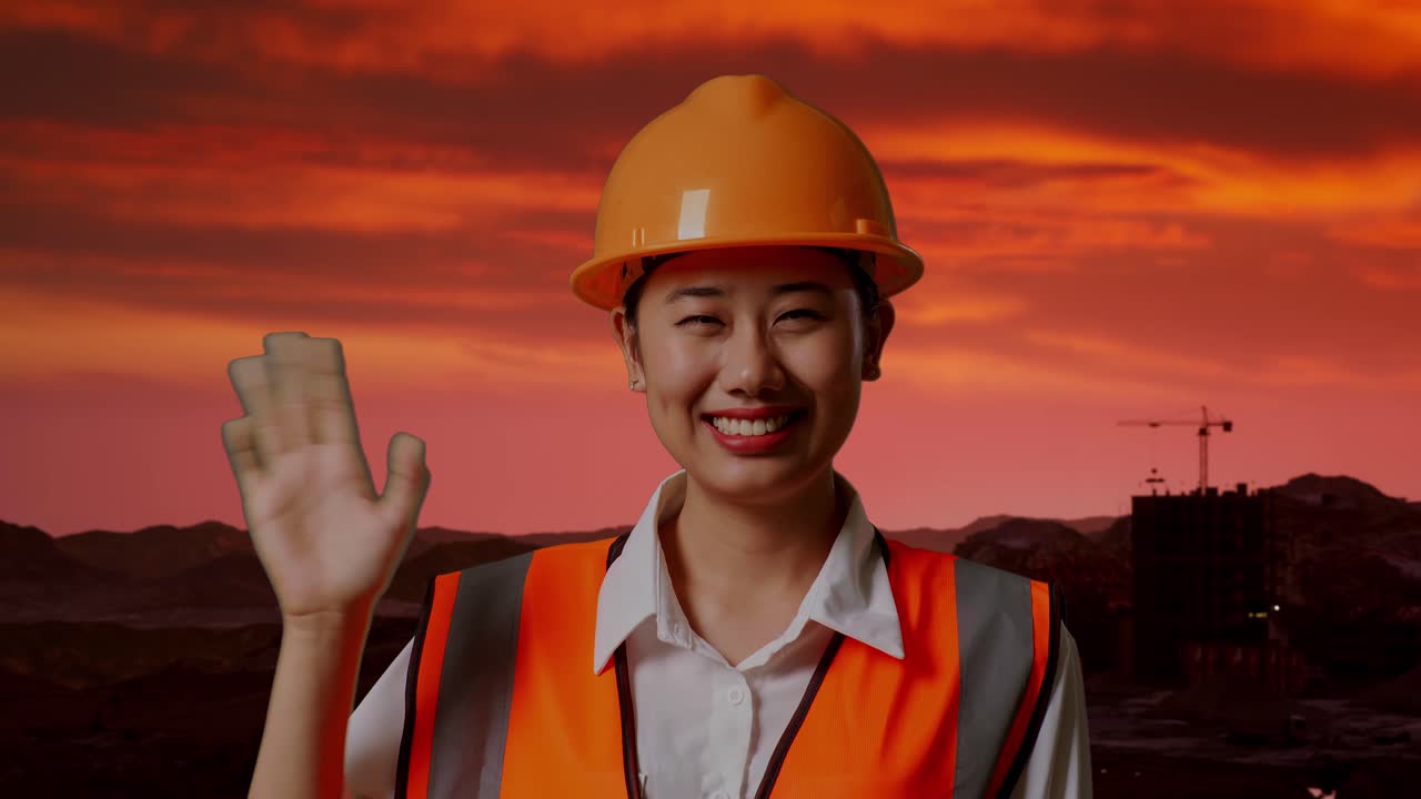 해가 지는 동안의 건설 노동자