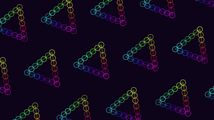 Triangoli colorati disposti in un motivo geometrico a zigzag su sfondo nero creano un design visivamente sorprendente e vivace in questa immagine.