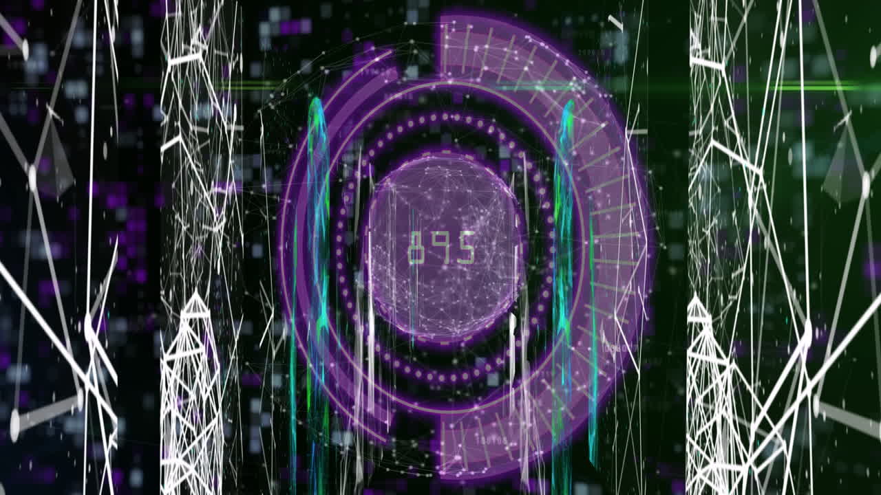 Animation of digital interface with circular patterns and number 373 displayed